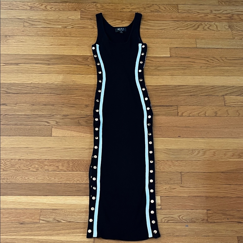 Black Midi Ribbed Dress with Snap Buttons SMALL